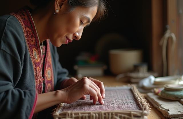 Still from a documentary showing a person engaged in traditional craft