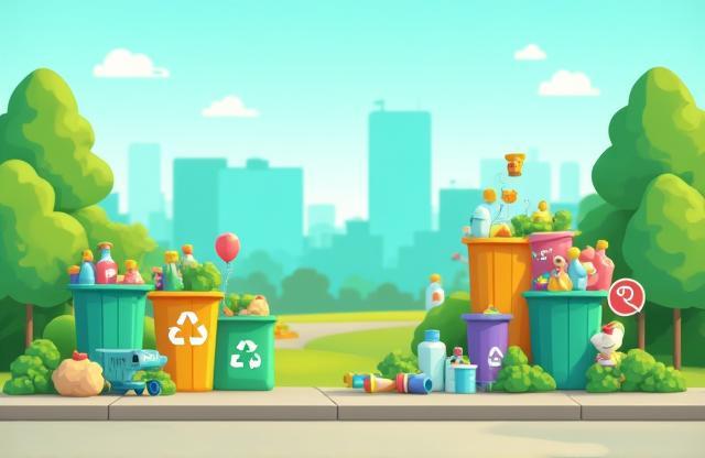 Colourful still from an animated explainer video about environmental recycling