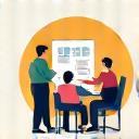 Icon representing a team planning session with diagrams and notes