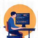 Icon representing someone editing video footage on computer